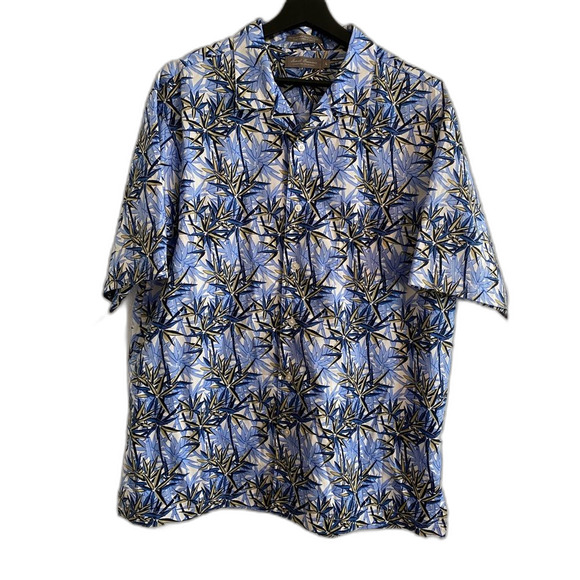 Daniel Cremieux Hawaiian Blue and Yellow Leaf Pattern Shirt Size L UB-27 - Picture 1 of 8